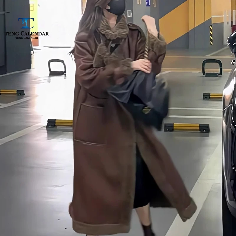 Fur Integrated Suede Lamb Fur Imitation Fur, Retro Medium Long Thick Standing Collar Coat, Women's Autumn and Winter New 2025