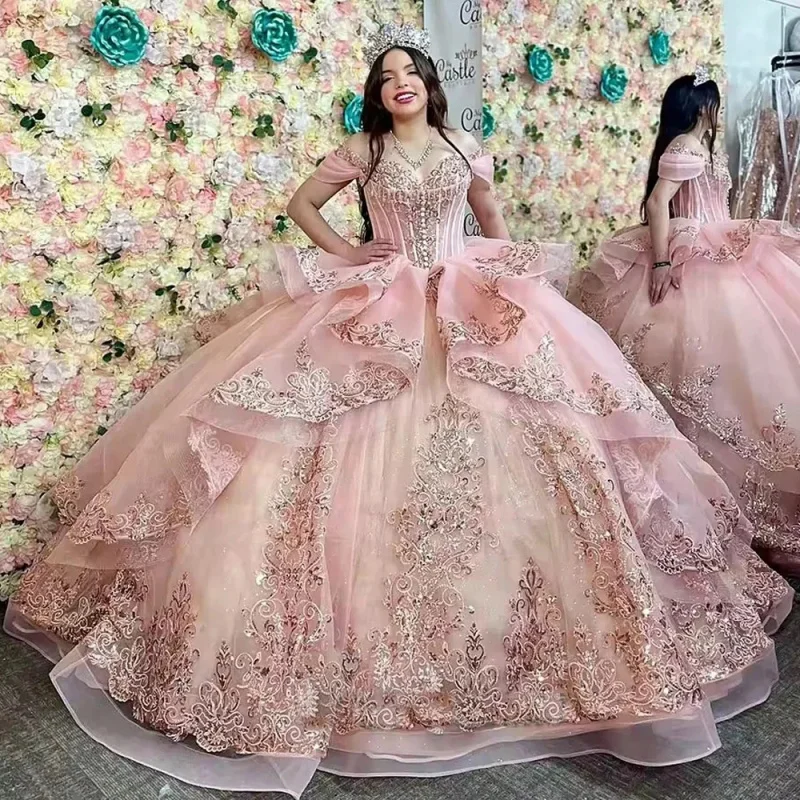 فساتين Quinceanera الفاخرة لعمر 15 عامًا فساتين حفلات أعياد الميلاد بفيونكة مكشكشة من Vestidos De 15 Anos مخصصة