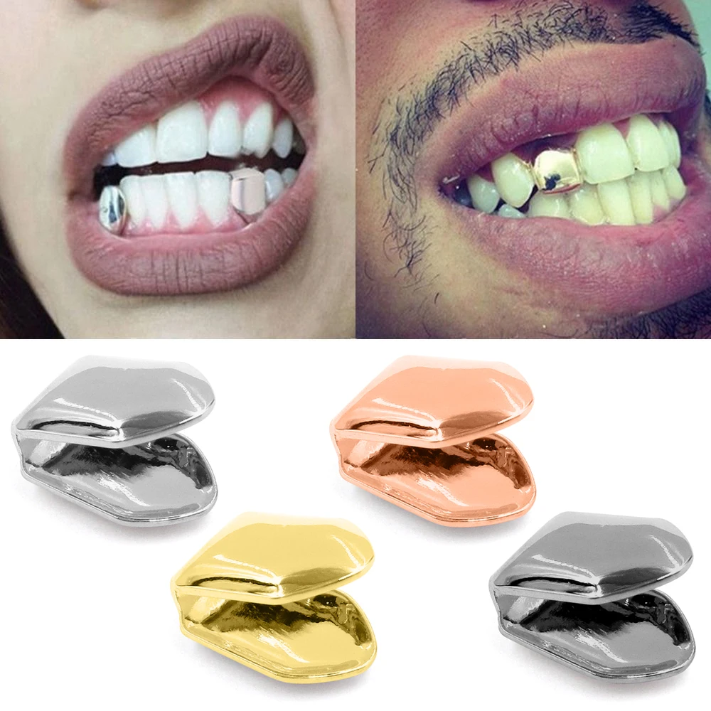 Hip Hop Rapper Single Shackle Teeth Top Bottom Dental Personality Single Tooth Caps Hollow Out Trendy Gold Teeth Set