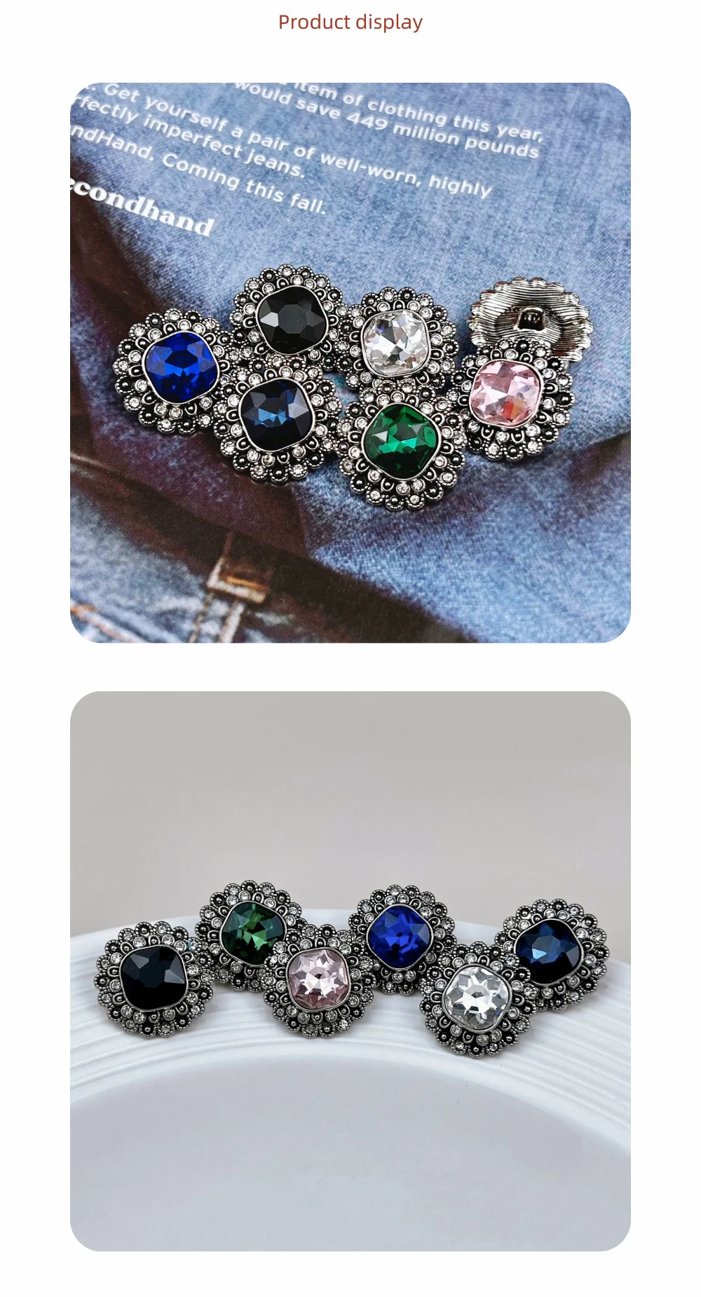 10 Stück Metallknöpfe zum Nähen von Kleidung, Taschen, DIY-Handwerk, Blumenform, Knöpfe mit eingelegten Strasssteinen, dekoratives, hochwertiges Knopfzubehör – Detail 1