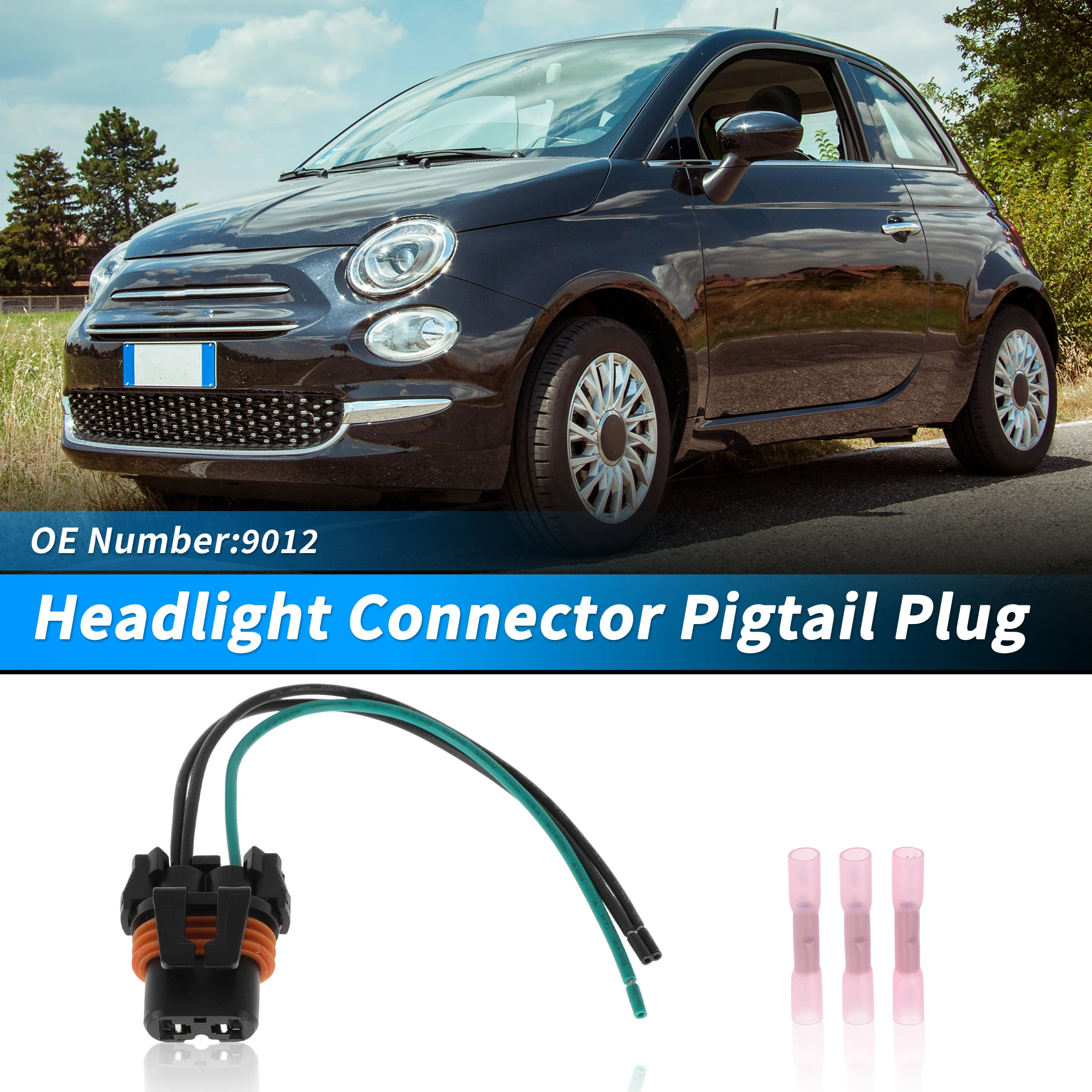 UXCELL Halogen Bulb Connector Pigtail Wiring Harness for Fiat 500 Female Wiring Harness Socket Pigtail Cable for Headlight