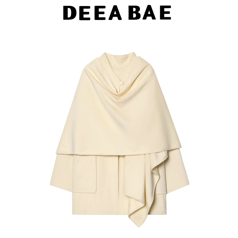 

DEEABAE Winter new women's clothing French minimalist style round neck long sleeved layered decorative short coat jacket