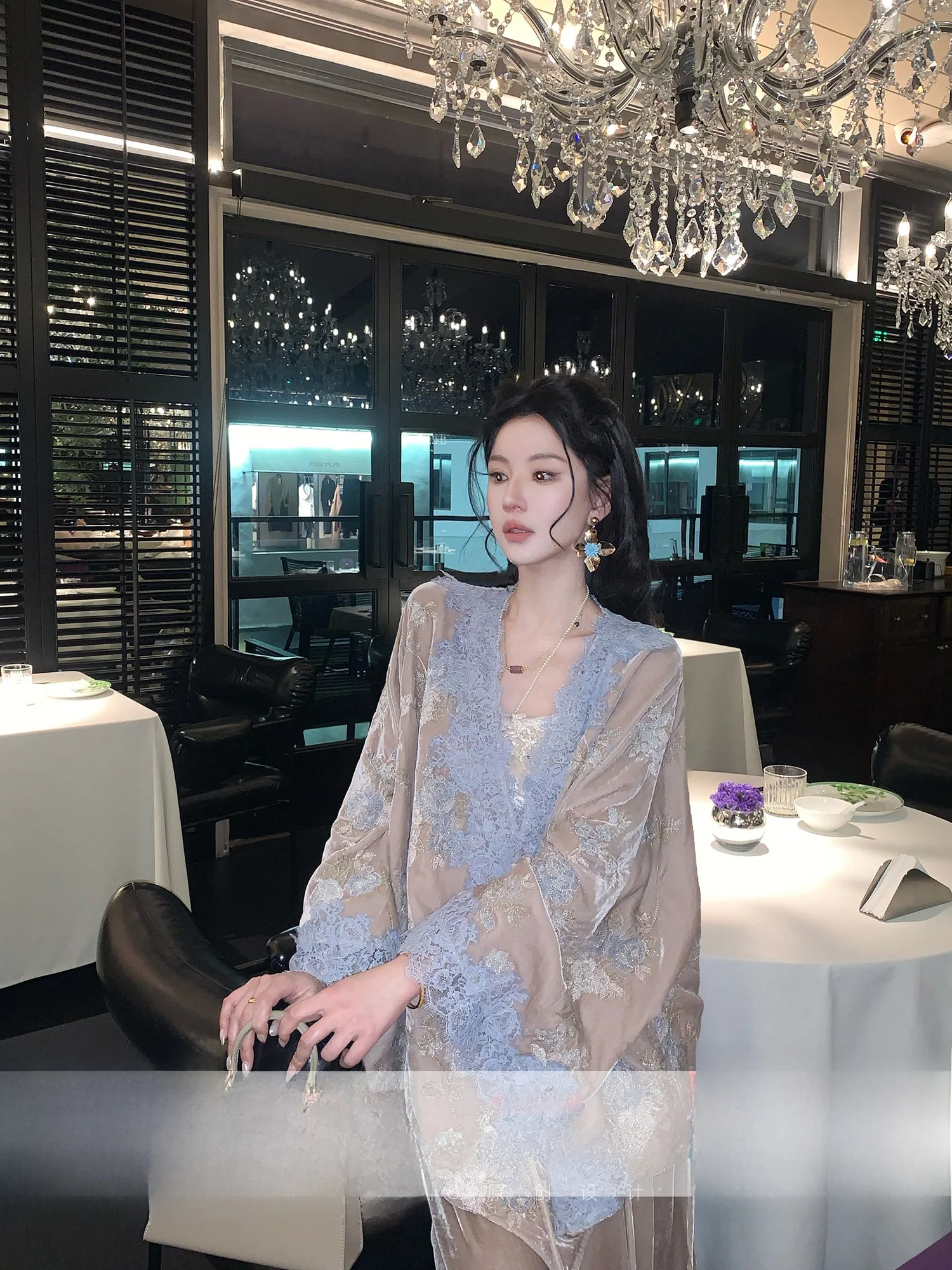 

MOSS STUDIO New Chinese Sle Embroidered Floral Lace Patchwork Jaet Strapl Dr Spring Night like a Dr Series