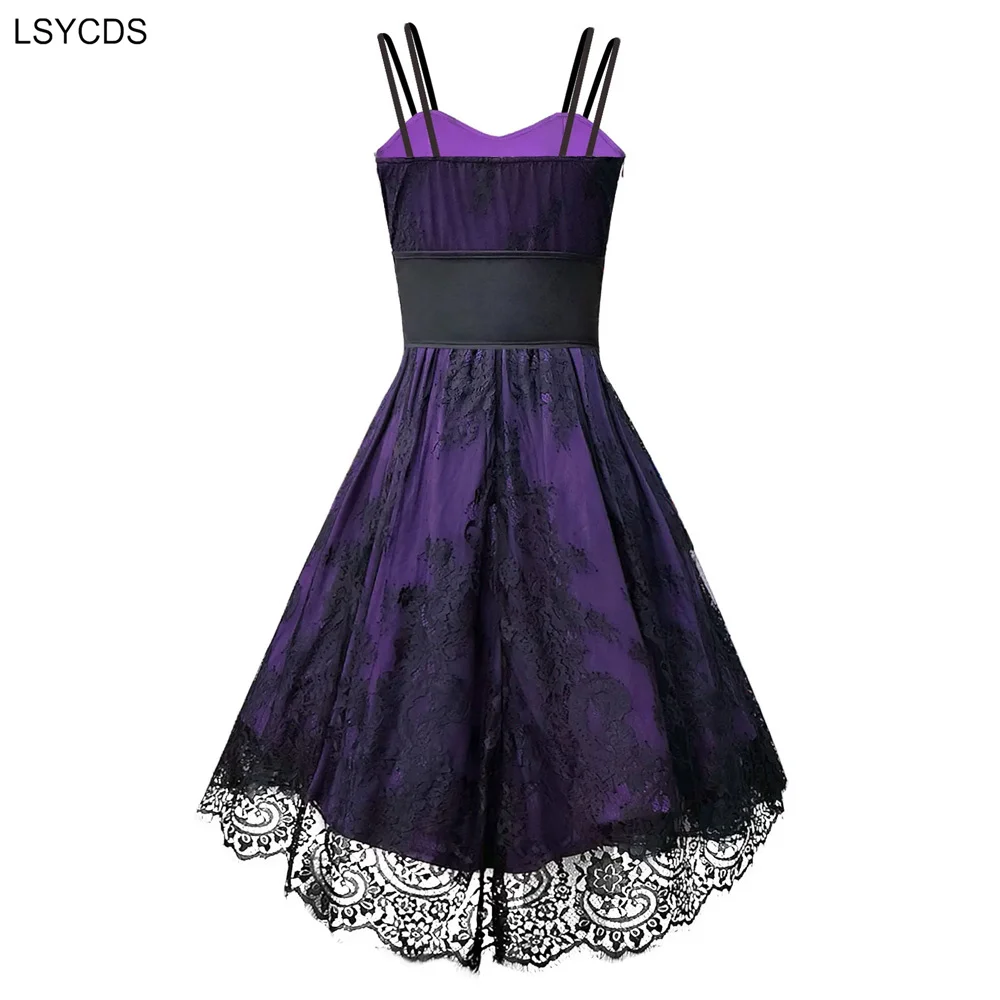 LSYCDS Purple Elegant Spaghetti Strap High Waist Corset Women Dress Gothic Cosplay Party Vintage Costume Lace Long Dresses New