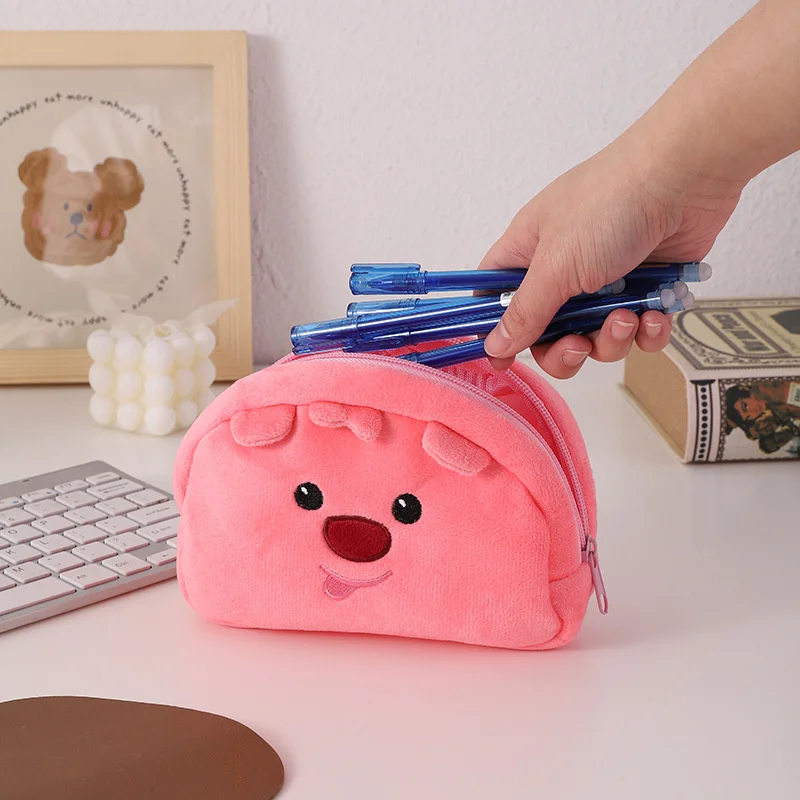 Pink Little Beaver Loopy Plush Pen Bag Cartoon Pencil Case Large Capacity Junior and High School Students Pencil Stationery Bag