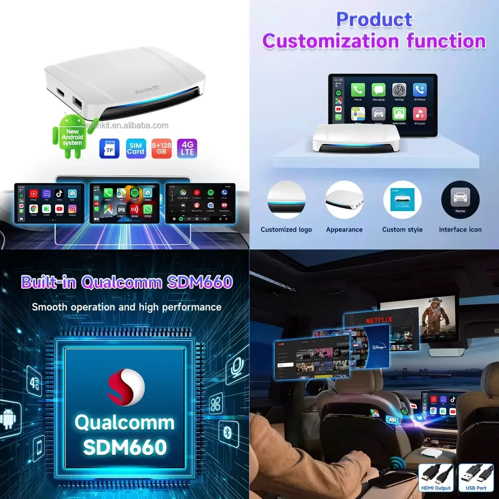 New Android System carlinkit Tbox Uhd Sdm660 8g 128gb 512gb Video Usb Carplay Adapter Wireless Ai Box with Tf Slot