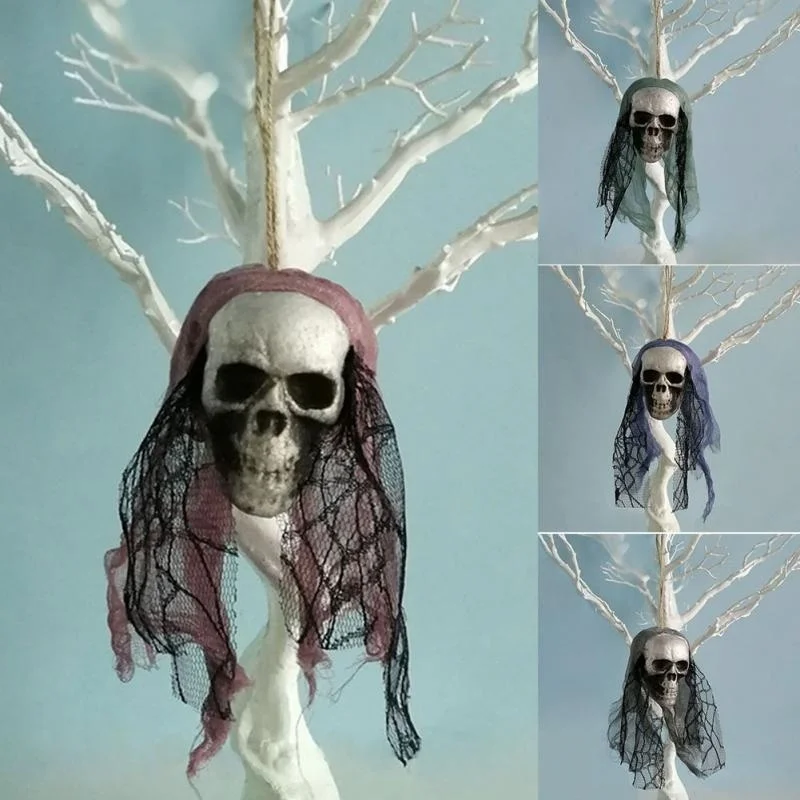 2026 Halloween Festival Decor Foam Skeleton Bride Skull Hanging Bone Head Ornament Haunted Mansion Party Horror Supplies