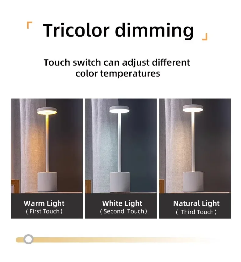 Portable LED Wireless Touch Desk Lamp Rechargeable Table Light 3 Colors Dimmable Bedside Creative Ambient Lamp for Room Decor