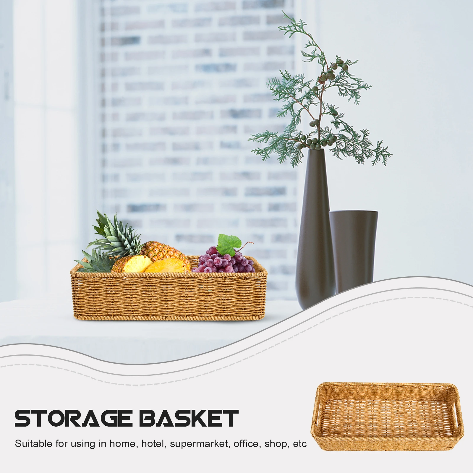 

Simulation Rattan Tray Storage Basket Woven Fruit Organizer Exquisite Towel Plate Kitchen Accessory Home Supply
