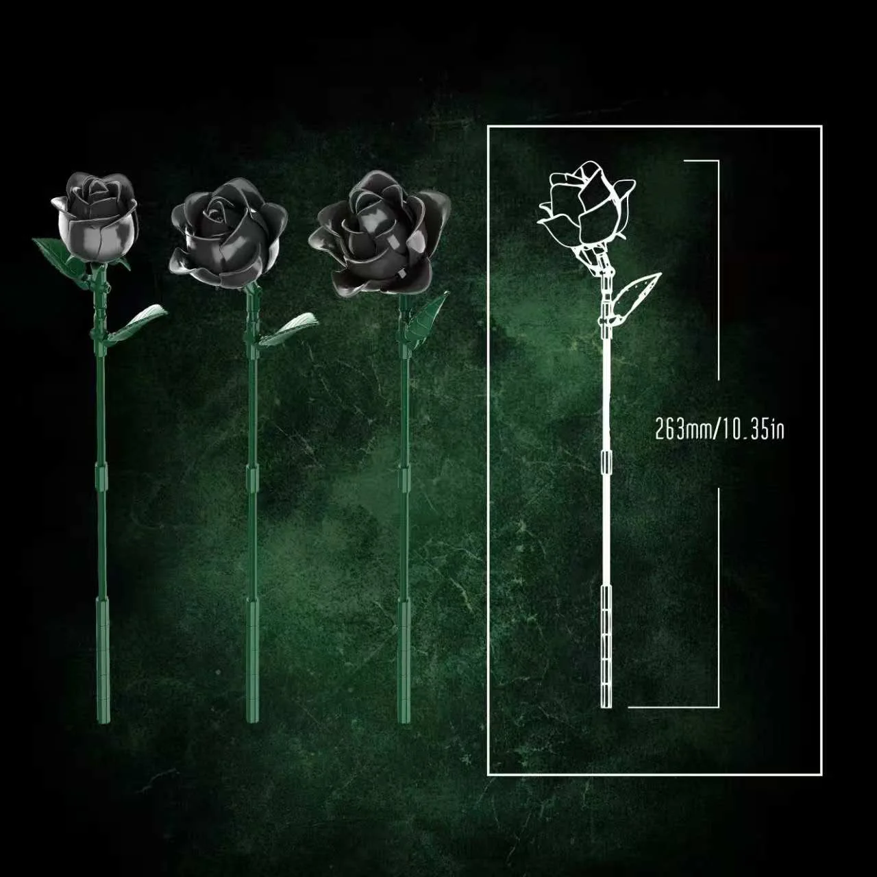 High Quality Black Rose Building Bricks Kit Simulated Roses Plant Bouquet Model Toys Girlfriend Birthday Gift