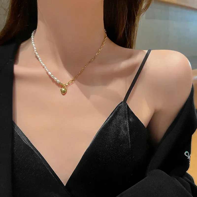 New Pearl Couple Cavicle Chain Necklace Geometric Korean Fashion Luxury Temperament Simple Sweet Love Pendant Necklace Jewelry