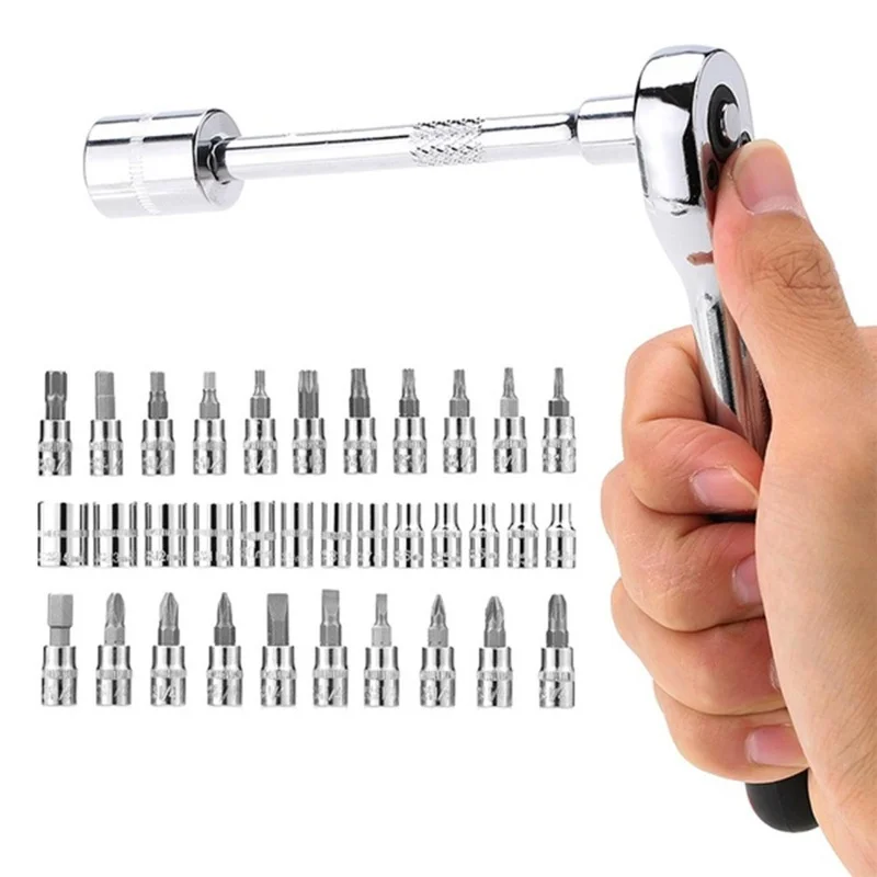 46pcs/set Ratchet Wrench Socket Combination Set Car Professional Repair Tool Box