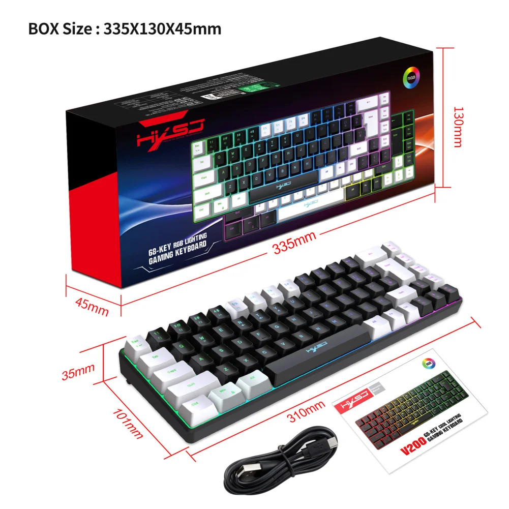 

Gaming Keyboard RGB Backlit 68-key Mechanical Gaming Keyboard Wired Compatible For Windows PC Laptop
