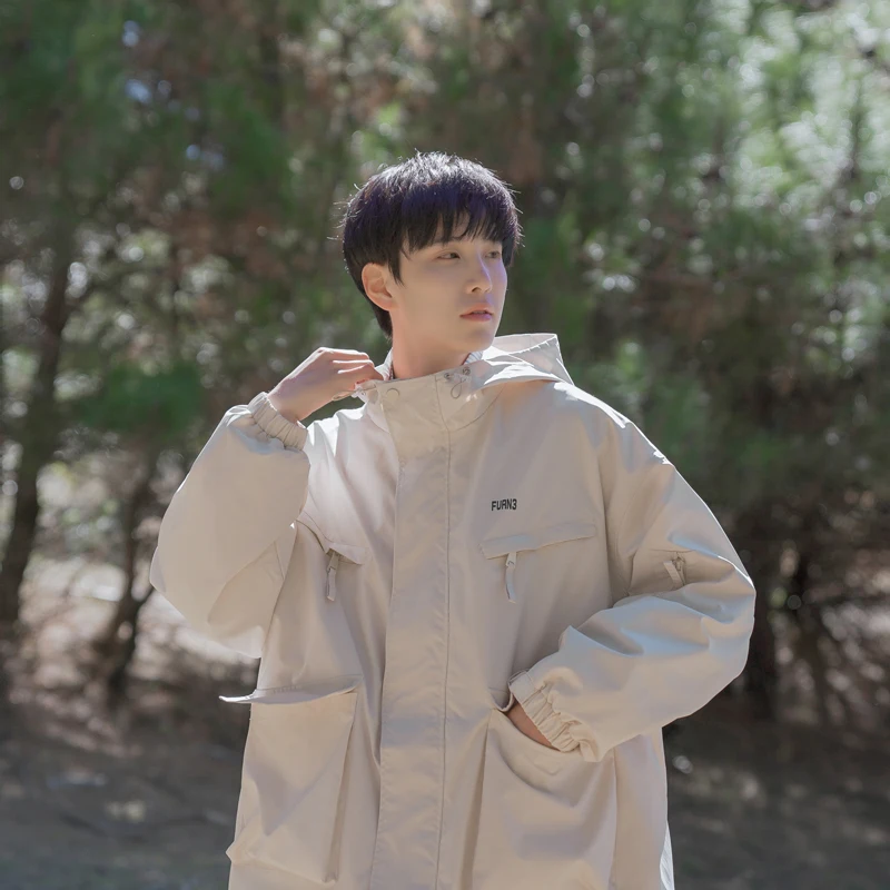 

Loose Fit Men's Hoodie Jaet Windproof Workwear Casual Spring Autumn New Sle Zipper Decorated Iron Free T-irt Ba Design