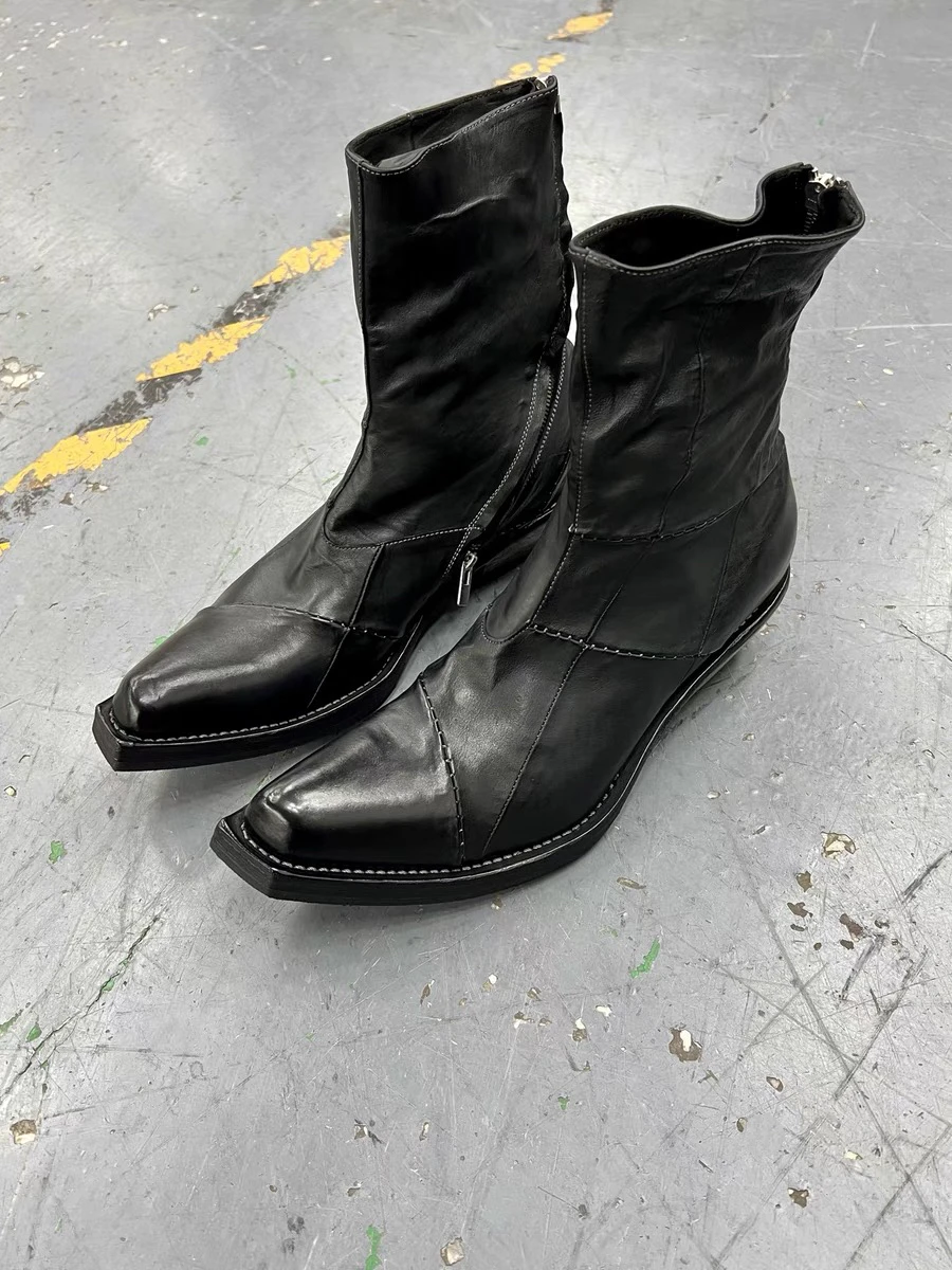 

Сшитые ботинки в стиле ретро, ботинки «Челси», мужские и женские рыцарские сапоги со спиральной молнией и острым носком, ботинки волшебника, ботинка Мавпа