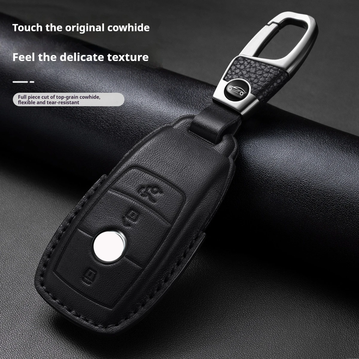 For Mercedes Benz C260L E300L A200L CLA GLC GLA GLB220 GLE350 Leather Key Fob Cover Full Wrap Protective Shell With Keychain