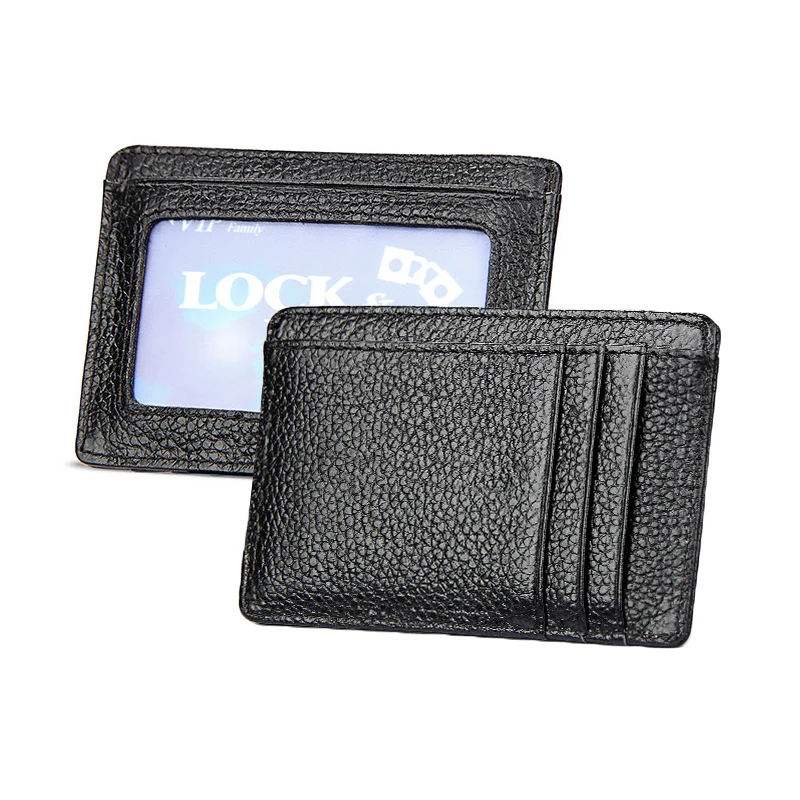 

Portable Lichee Pattern Card Holder Wallet Men RFID Credit Card Case Women Genuine Leather Slim Wallet Purse with ID Window