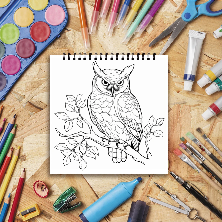 Owl Adult Coloring Book 22 Pages 8.27x8.27 Inch Perfect Gift for Stress Relief
