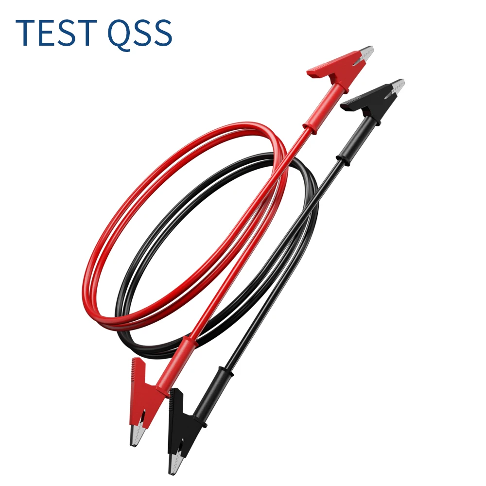 QSS 2PCS Multimeter Test Leads Dual Alligator Clips Crocodile Wire Cable with Insulators Clips Red Black 1M  Q.70036