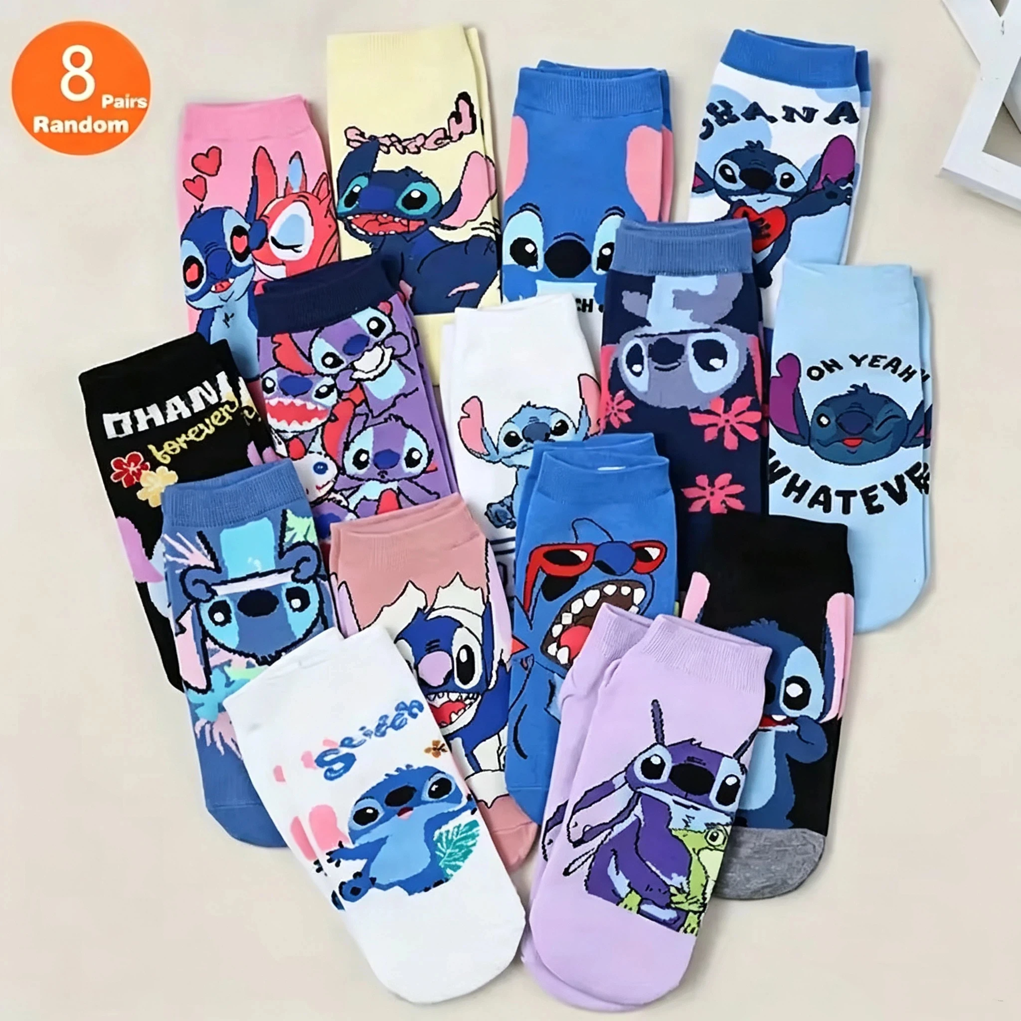 8 Pairs of Random Women's Short Socks Fashionable Cute and Funny Cartoon Knitted Unisex Casual Socks Suitable For Daily Wear