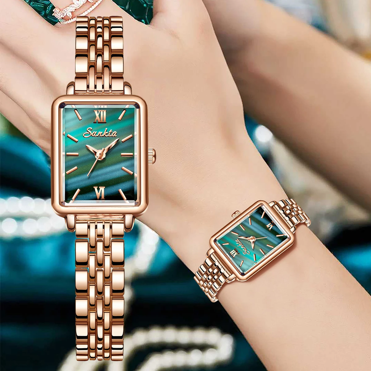 

SUNKTA золотые женские часы, роскошные стальные кварцевые женские часы, модные часы для женщин, светящиеся водонепроницаемые наручные часы + коробка