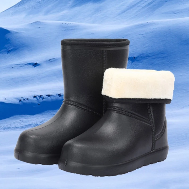 

Waterproof Men's Rain Shoes Winter Warm Plush Men Boots Outdoor Non-slip Couple Rain Shoes for Man Fashion Men's Work Boots