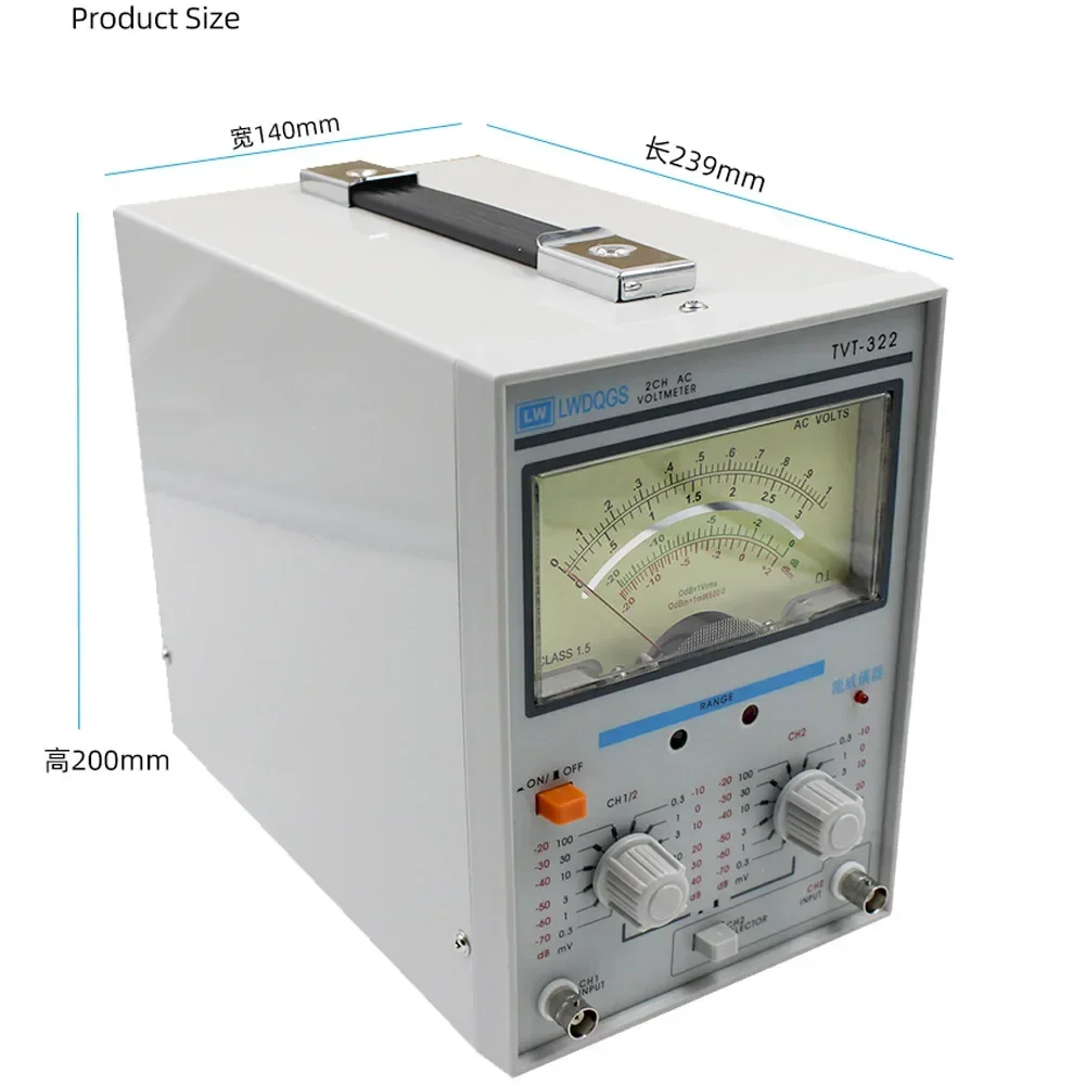 TVT-322 Double Pointer Display High Precision AC Millivoltmeter Voltage Measuring Instruments Measure Frequency 5Hz-1MHz