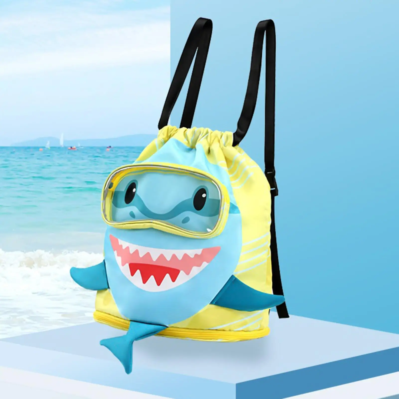 Swim Bag With Shoe Compartments Shark Design Drawstring Backpack Dry Wet Separated Swim Backpack For Age 3 And Up Girls Boys