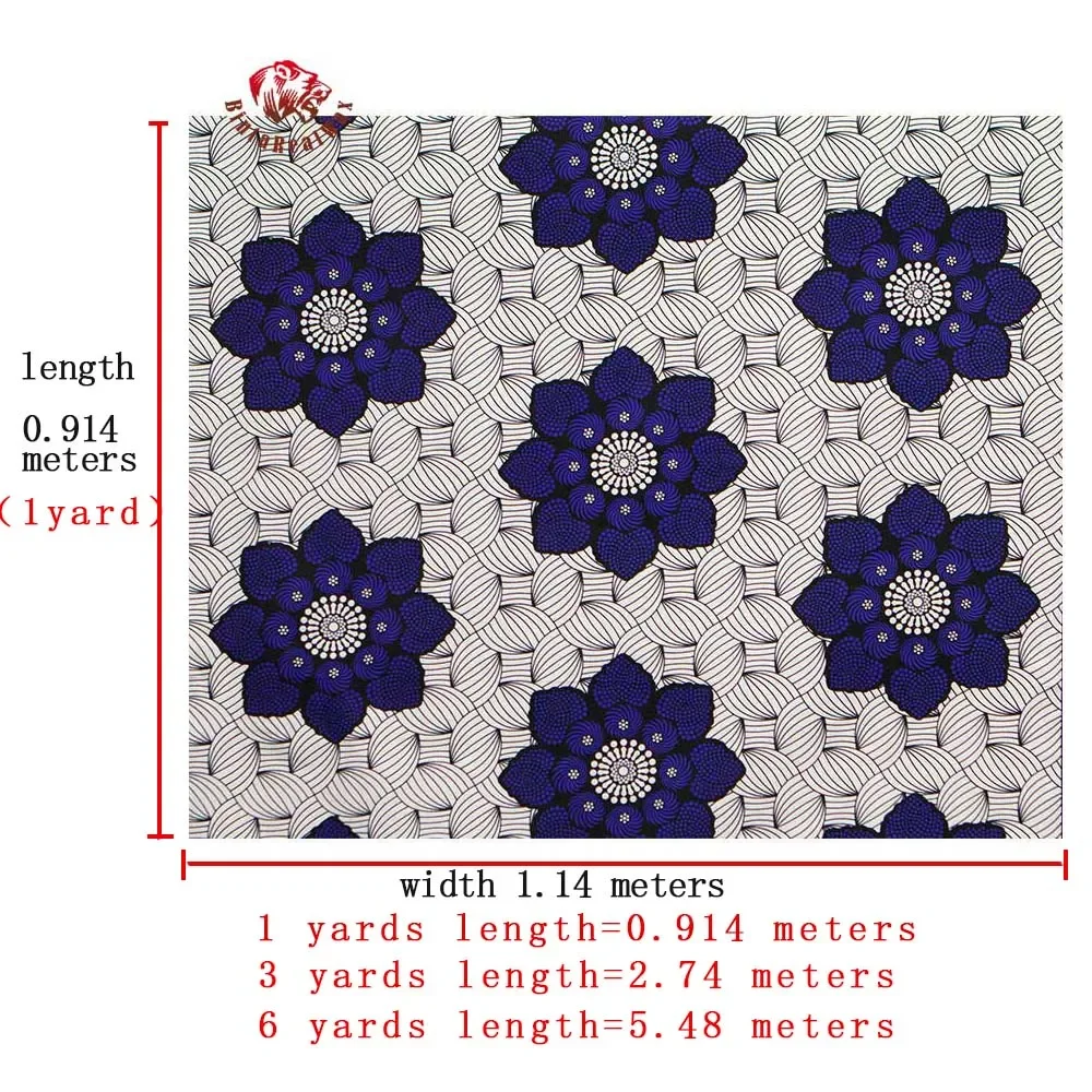 BintaRealWax Ankara Fabric Whtie background Africa Polyester Material Print Blue Flower African Fabrics for Dress FP6343 A-2
