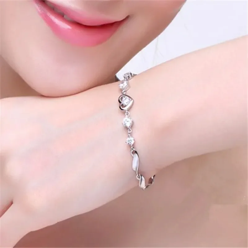 New Love Heart Zircon Amethyst Bracelet for Women Elegant Sterling Silver Cubic Zirconia Lucky Bracelet Jewelry Cccams España