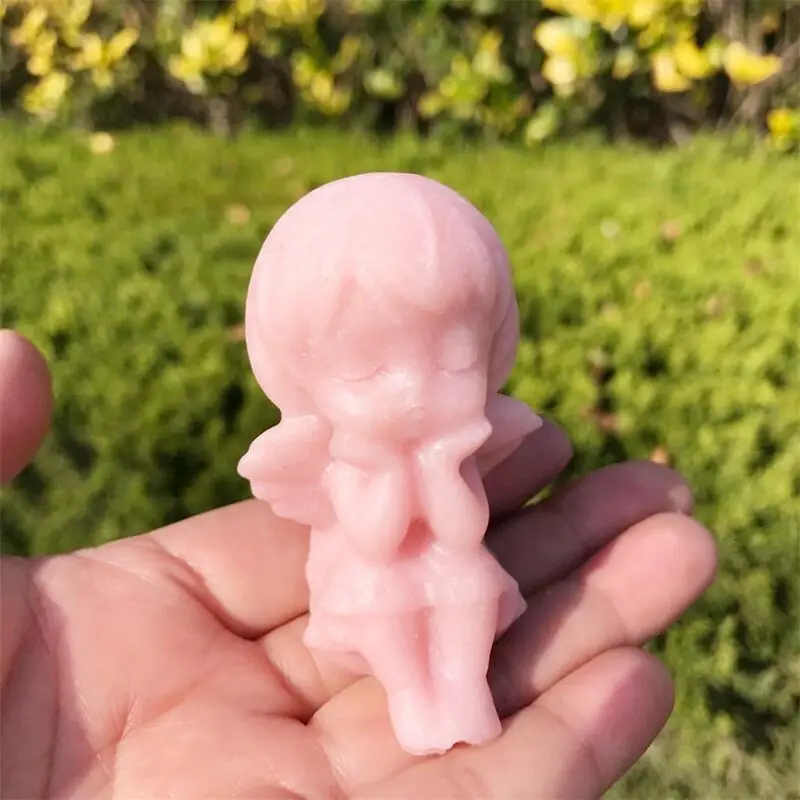 

6.5CM High Quality Pink Opal Angel Girl Carving Statue Carved Crafts Polished Healing Figurine Home Ornament Gift 1PCS