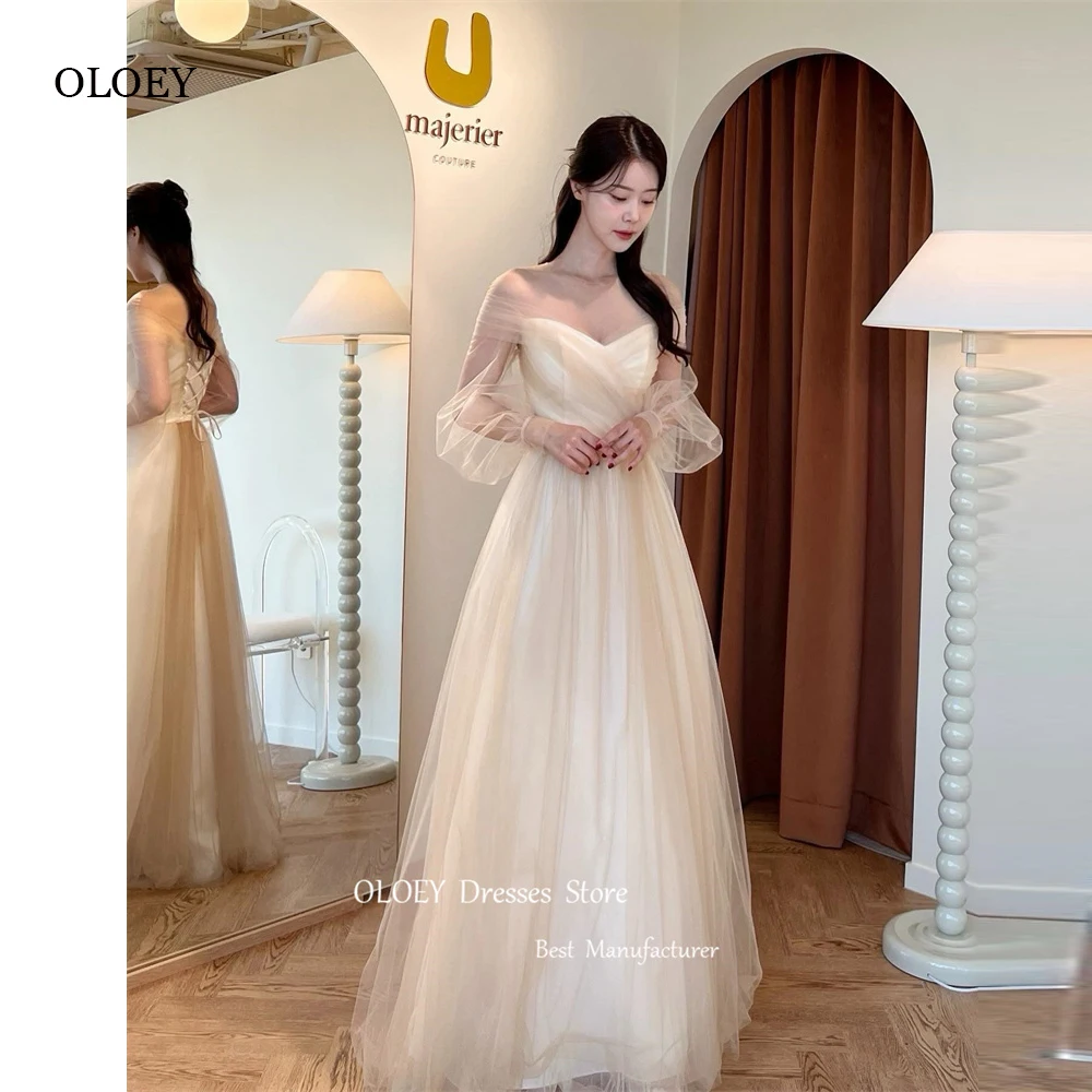 

OLOEY Fairy Off the Shoulder A Line Korea Wedding Dresses Puff Long Sleeves Corset Back Bridal Gowns Photo shoot Party Evening