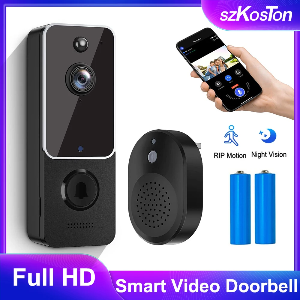 Wireless WiFi Video Doorbell Camera with AI Smart Human Detection HD Outdoor Door Bell Intercom Smart Home Security Protection