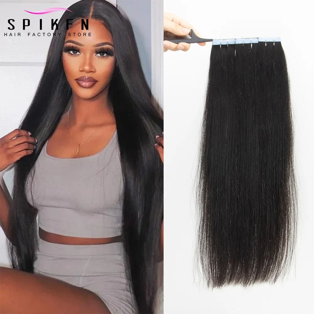 흑인 여성용 스트레이트 테이프, 인모 피부 씨실 익스텐션 테이프, 브라질 벌크 버진 헤어, 18 인치 20 인치