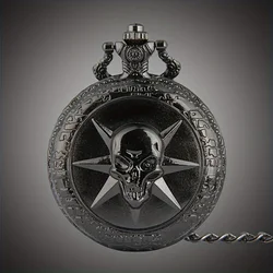 Retro Ghost Head Pocket Watch - Classic Vintage Design with Smooth Quartz Movement and Black Chain