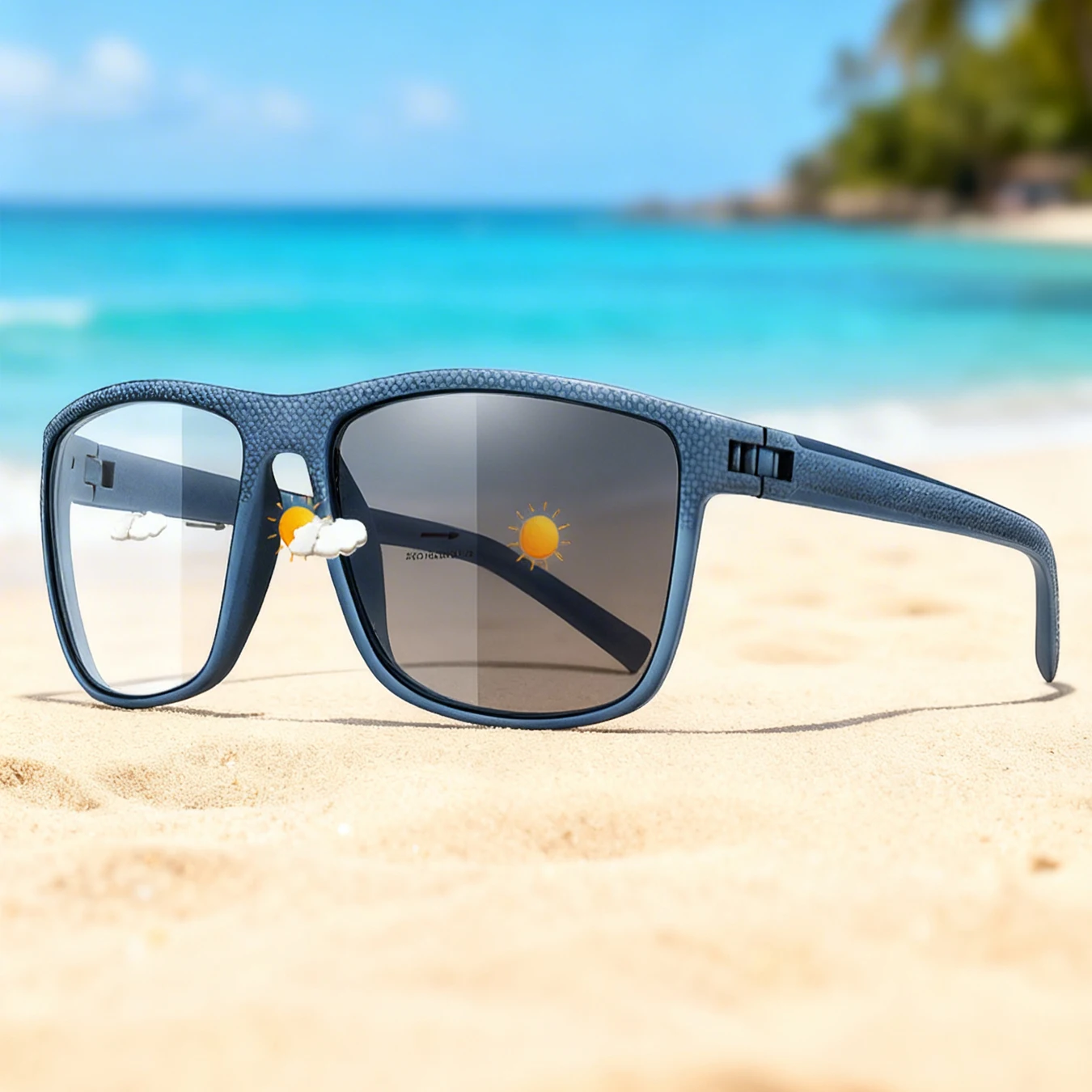 Modische photochrome Sonnenbrille für Herren und Damen, klassischer quadratischer Rahmen, tragbare Outdoor-Sportbrille zum Fahren, Radfahren, Laufen