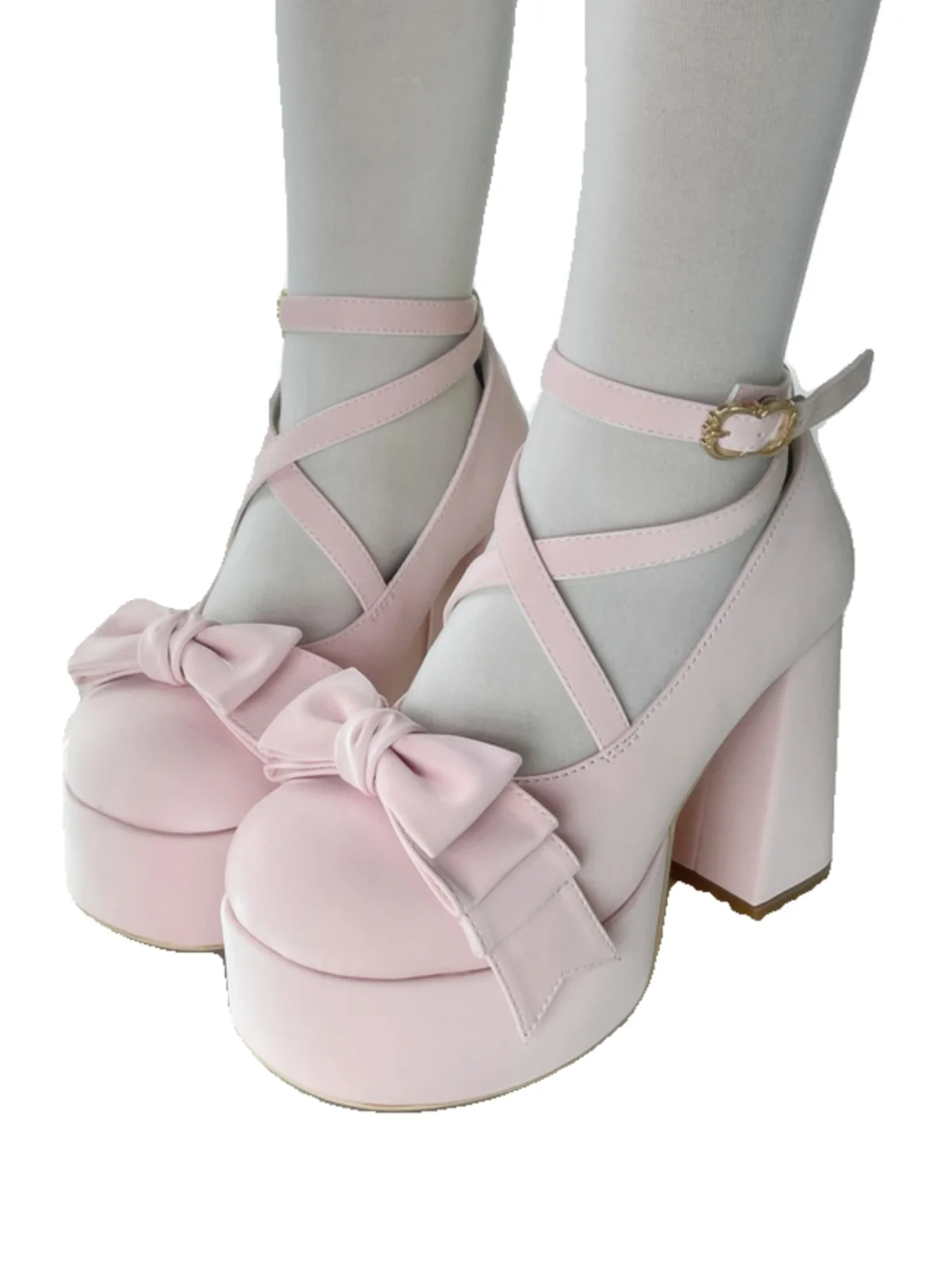 Dolce giapponese Kawaii Lolita Bow Tacchi alti da donna Lo Flower Matrimonio Tacco super alto Mary Jane Testa tonda Scarpe singole Donna