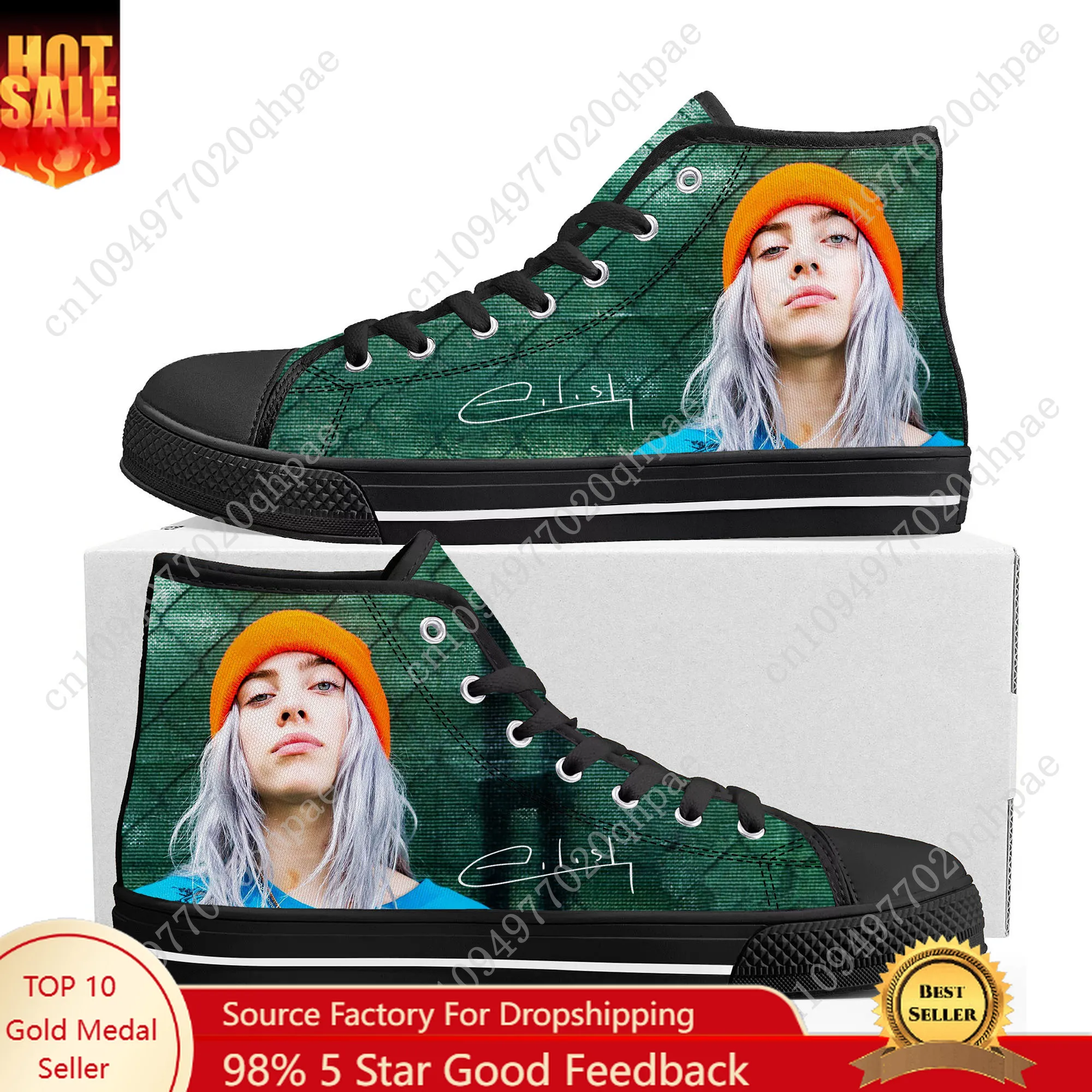 

B-Billie E-Eilish High Top Sneakers Mens Womens Teenager High Quality Canvas Sneaker 3D Print Casual Shoes Personalized Shoe