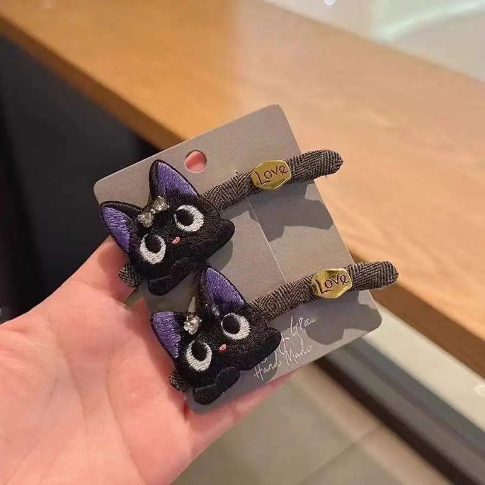 Kawaii الكورية نمط الفتيات Bowknot مقاطع الشعر لطيف القطة السوداء رائعة أغطية الرأس المطرزة موضة بانج كليب الهدايا #5