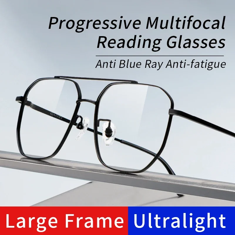 

Progressive Multifocus Reading Glasses for Men, Blue Light Blocking Resin Lens, Metal Full Rim Readers,Presbyopia Eyeglasses