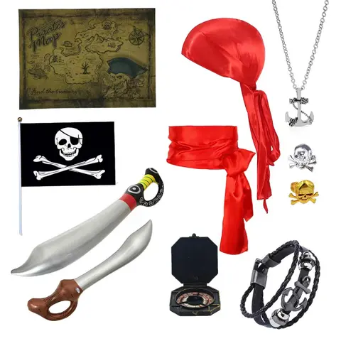 Kid Halloween Pirate Costume Accessories Sets Kids Compass Necklace Ring Halloween Captain Cosplay Party Theme Props