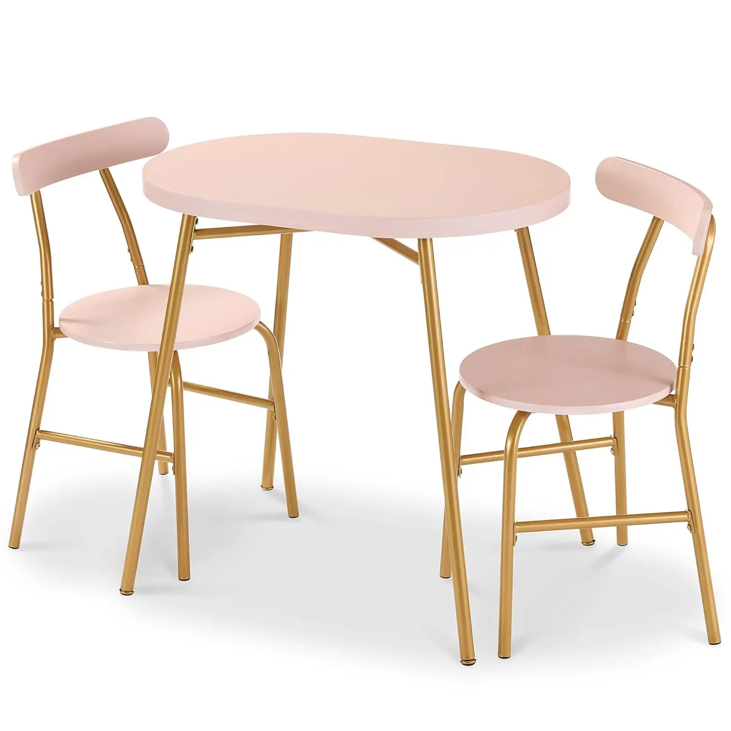 

3-Piece Oval Dining Table & 2-Chair Set,Metal Frame Curved Backrest,Kitchen Dinette,Customized