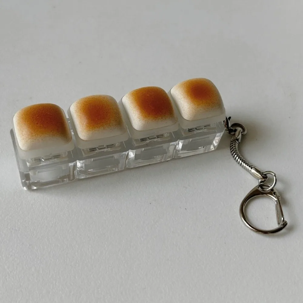 Caramel Bread Design Fidget Keychain Keys Button DIY Keyboard Finger Keyboard Cap Pass The Time Relief Stress Clicker Toy Adult