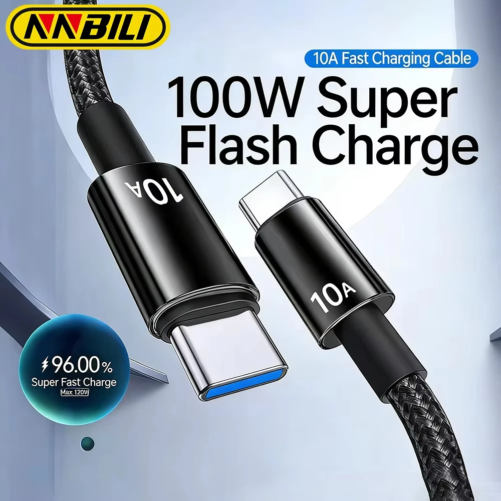 NNBILI 100W PD Type C Fast Charging Cable 10A Type C To Type C Cable For iPhone 18 17 Samsung S26 POCO Phones Cable Accessories