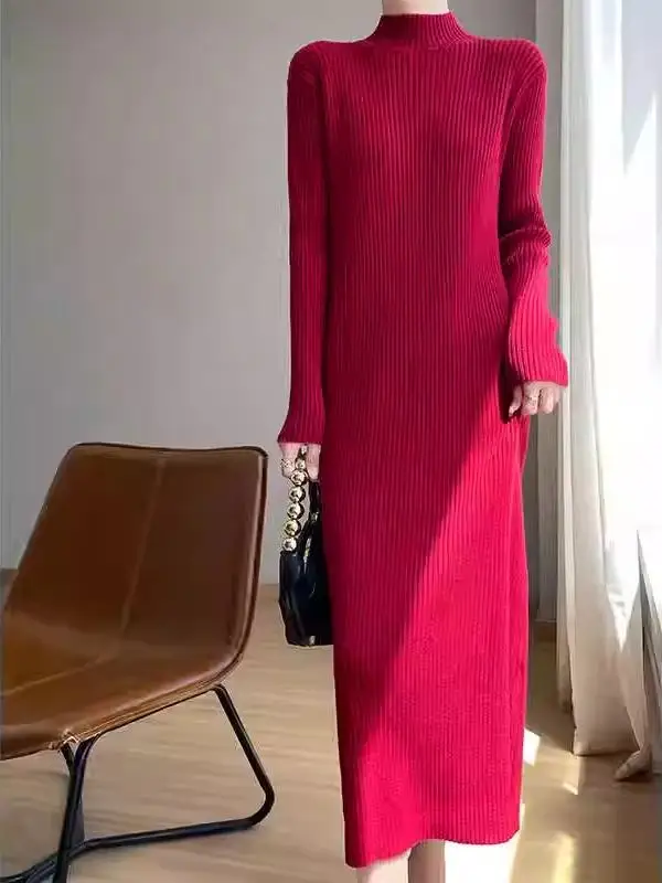 เสื้อไหมพรมถักยาวทรงตรง คอสูง ความยาวระดับเข่า สำหรับผู้หญิง แบรนด์ Dr เหมาะสำหรับฤดูใบไม้ร่วงและฤดูหนาว สวมใส่สบาย เหมาะกับการเดินทาง