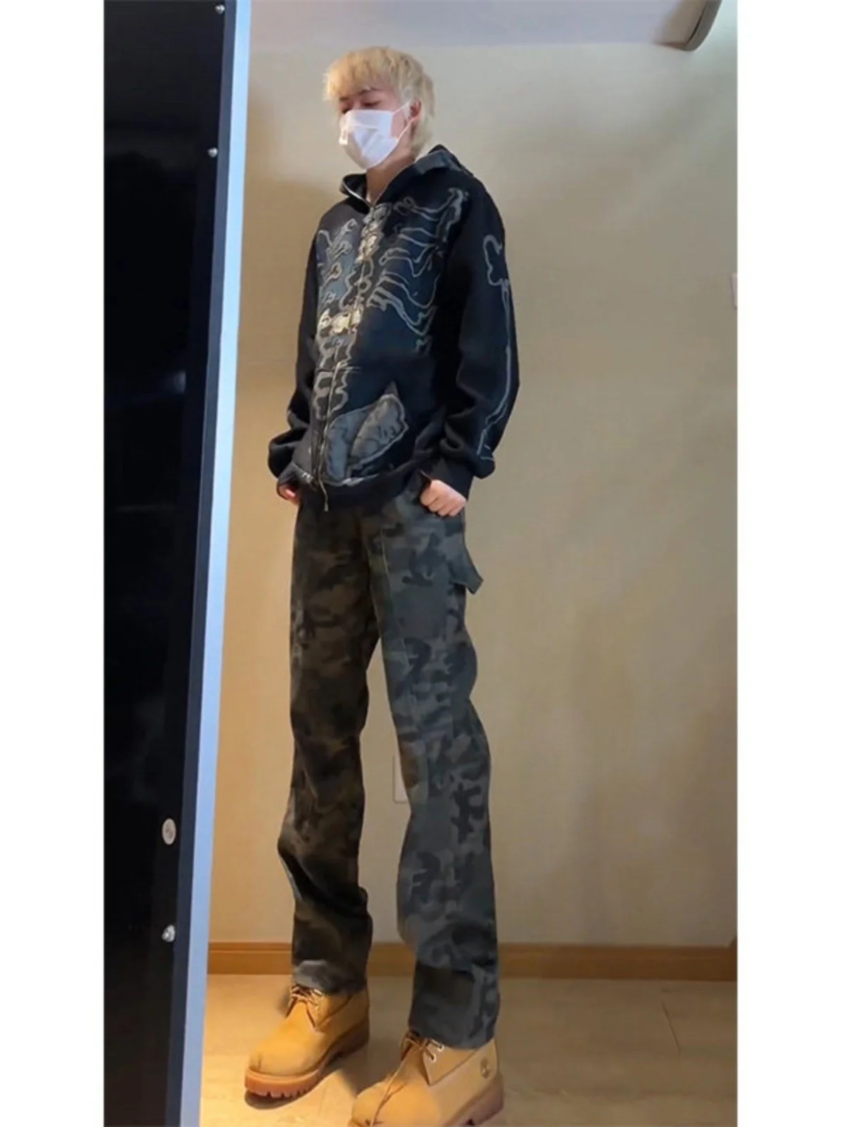 

Мужские рабочие брюки в американском ретро-стиле с камуфляжным принтом, удлиненные, модные, брендовые, тактические джинсы Haome, прямые, слегка расклешенные, для лесорубов