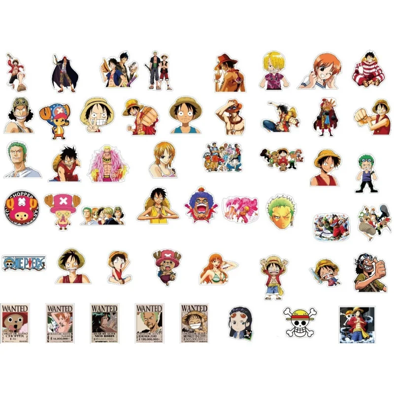 Autocollants One Piece pour décorer, stickers à coller sur le chariot, ordinateur portable, scooter, réfrigérateur, téléphone portable, anime, décoration périphérique, DIY bricolage, 50 pièces