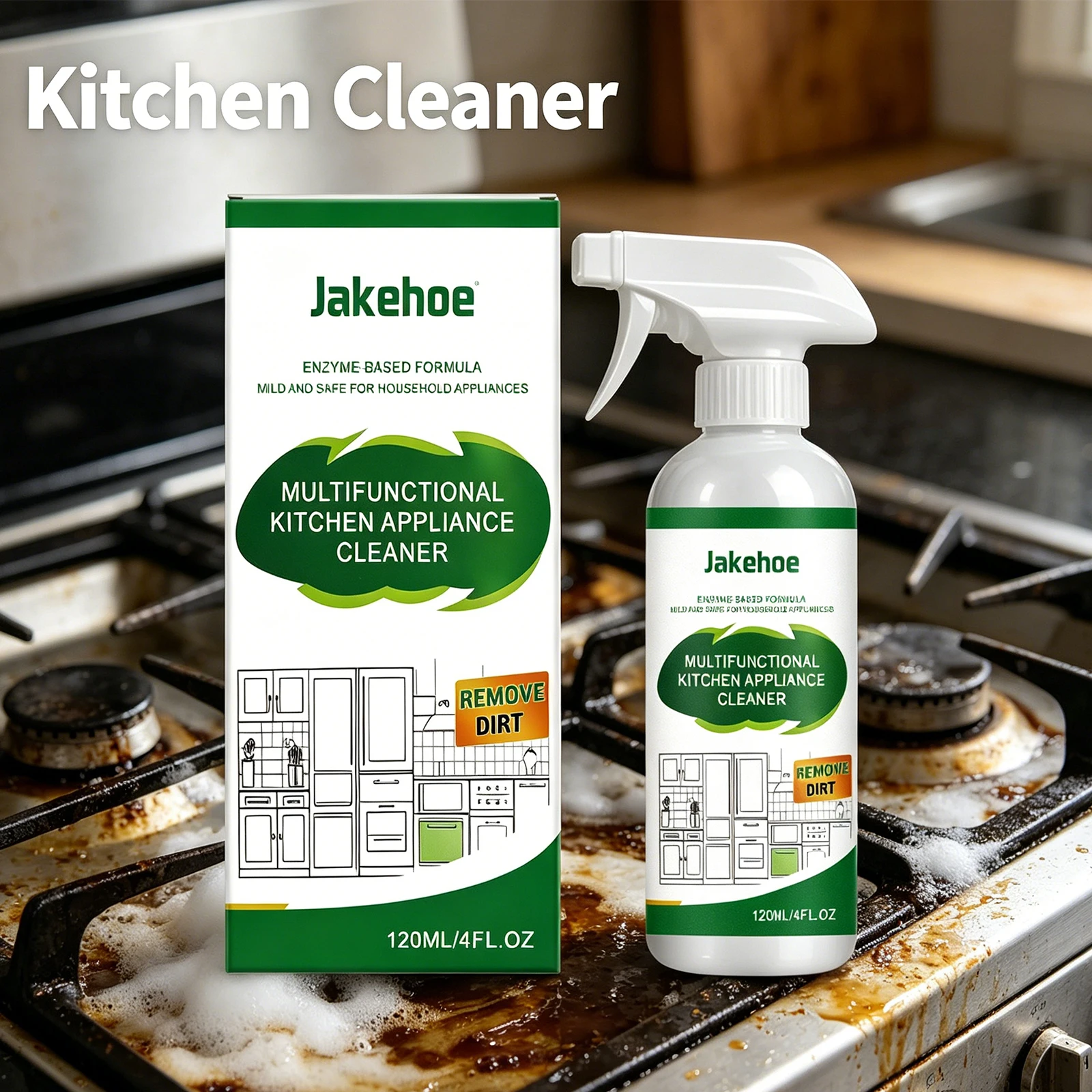 Jakehoe Kitchen Appliance Cleaner Heavy Oil Stain Remover for Range Hood Stove Top Multi Purpose Degreaser Deep Cleanin 120ml