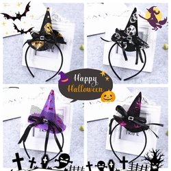 Cute Halloween Witch Headband for Women Girls Pumpkin Spider Web Skull Top Hat Hair Accessories Holiday Party Dress Up Props