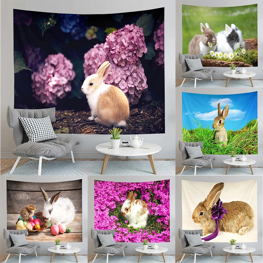 Cute rabbit tapestry wall hanging Easter bedroom background cloth home decoration living room dormitory wall hanging cloth